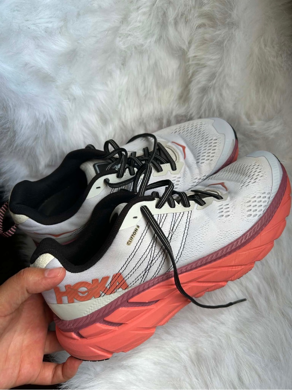 Hoka Women's White & Coral-Pink Athletic Running Shoes